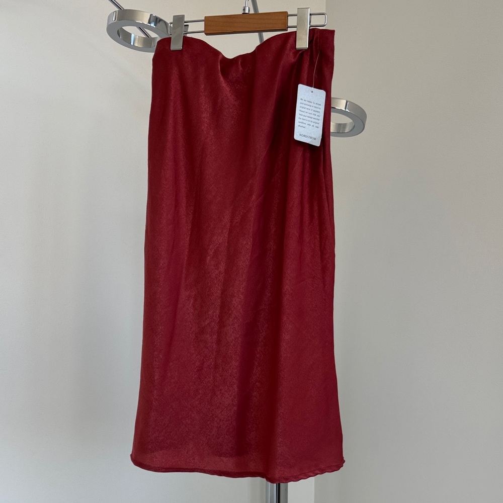 Nordstrom Burgundy Satin Bias Midi Skirt